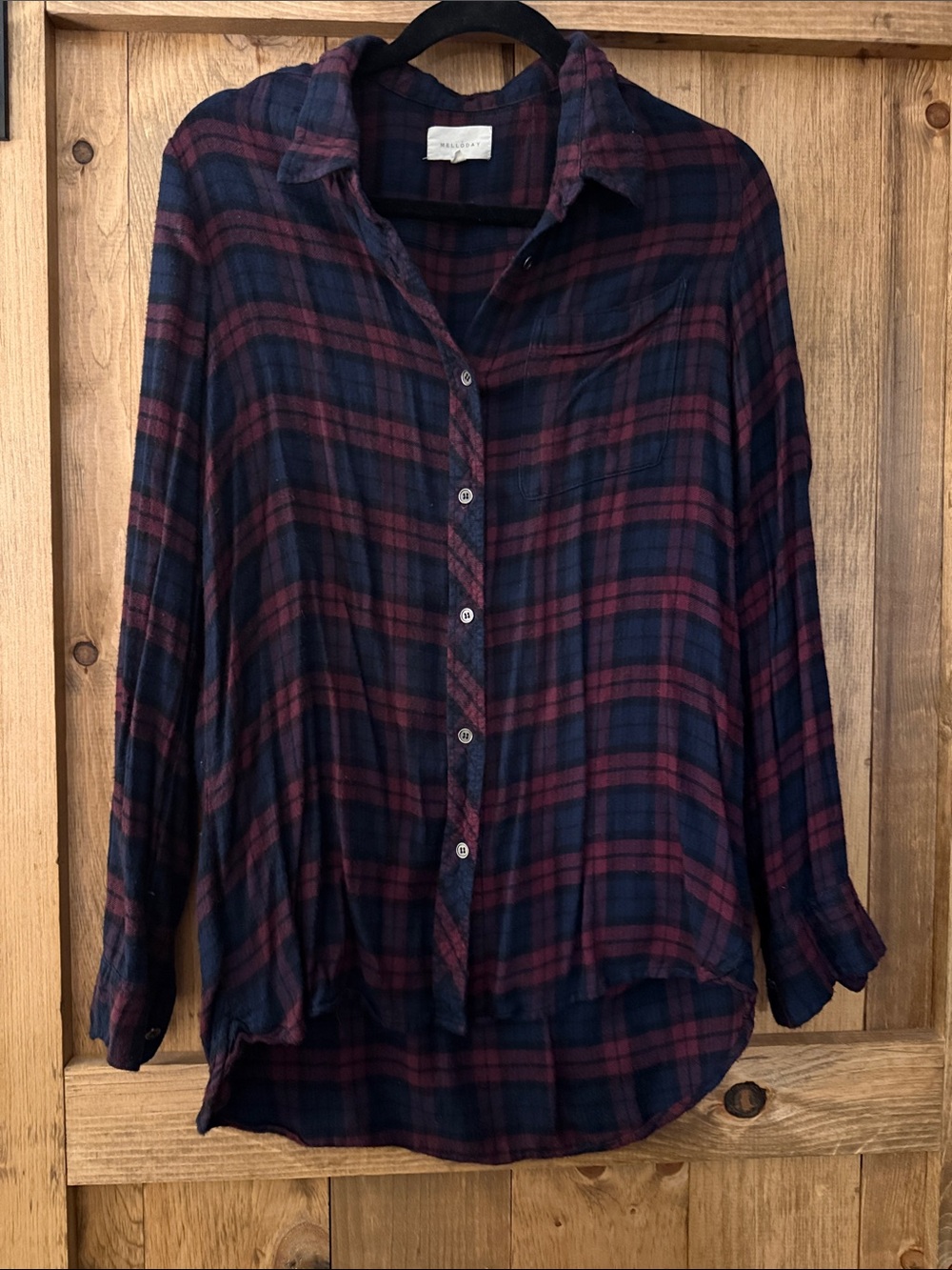 MELLODAY Navy & Burgundy Plaid Button-Down Shirt